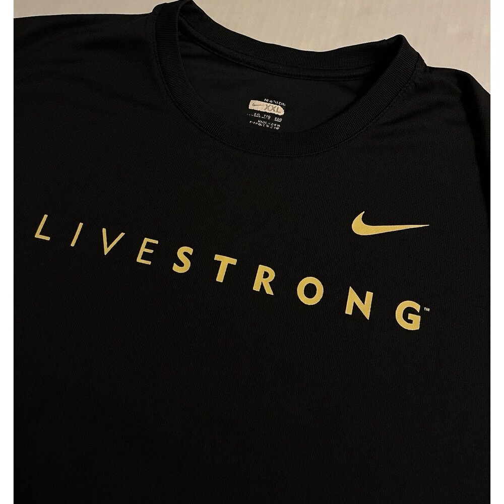 VTG Nike Livestrong Performance NikeFit T-Shirt 2XL Lance Black Bike Training US